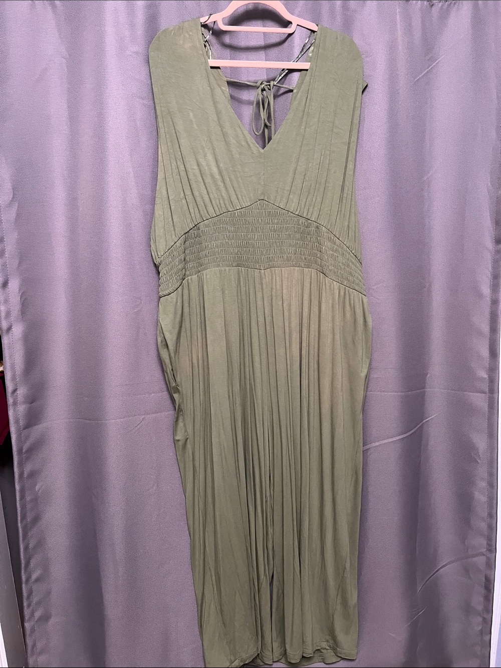 Old Navy Olive V-Neck Smocked-Waist Maxi Dress